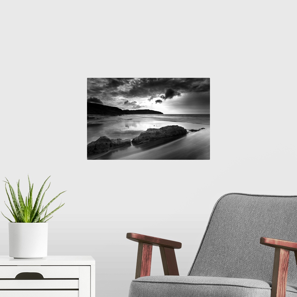 A modern room featuring Stormy day on Singing Sands, Isle of Eigg, Inner Hebrides, Scotland, UK