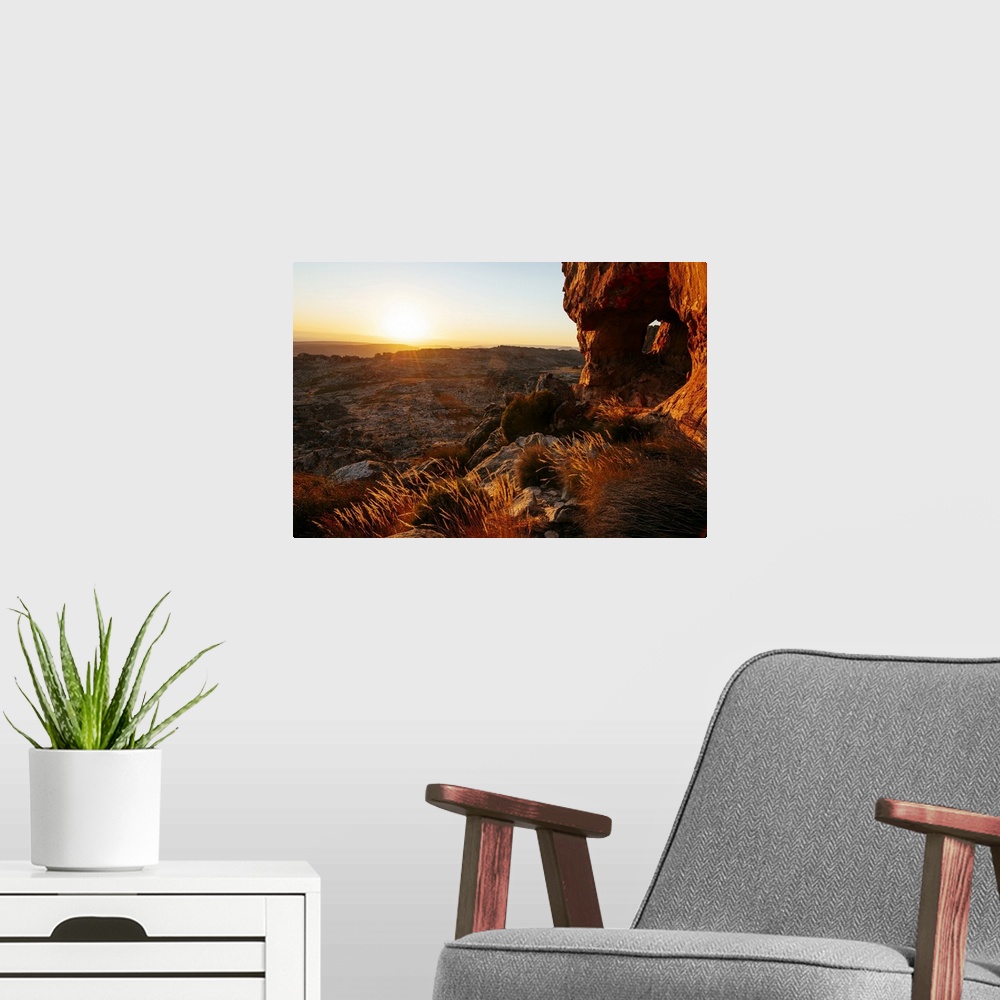 A modern room featuring Sunrise at Wolfberg Arch, Cederberg Mountains, Western Cape, South Africa, Africa
