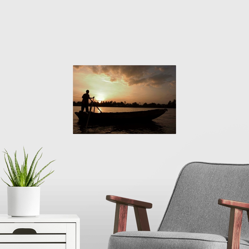 A modern room featuring Sunrise, boats on the Mekong Delta, Cantho, Southern Vietnam