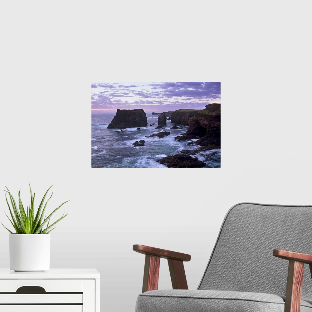 A modern room featuring Sunset at Eshaness basalt cliffs, Northmavine, Shetland Islands, Scotland