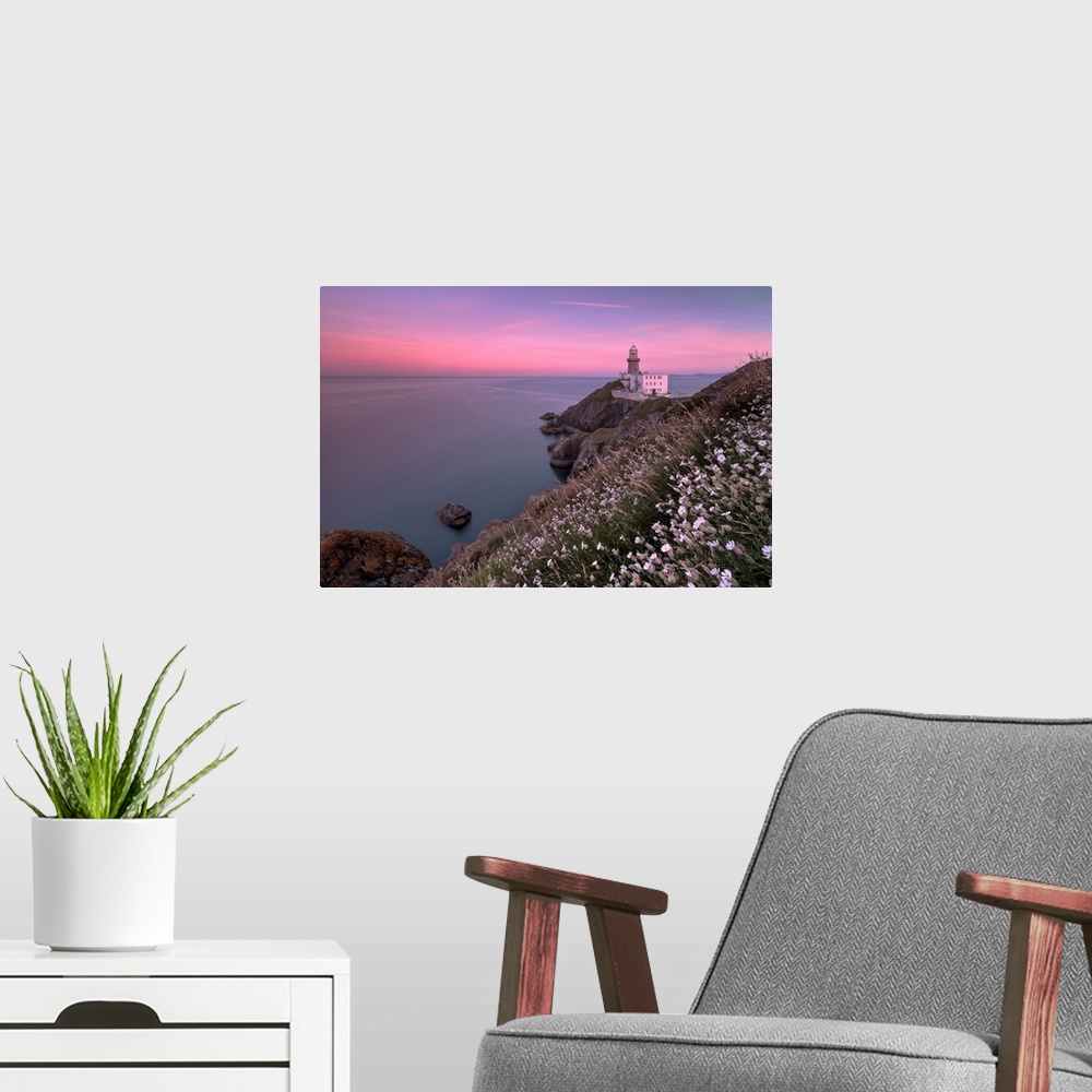 A modern room featuring Sunset on Baily Lighthouse, Howth, County Dublin, Republic of Ireland, Europe