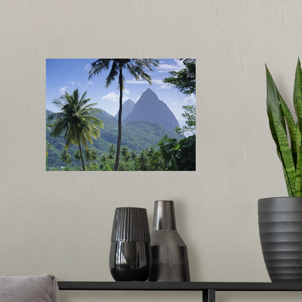 A modern room featuring The Pitons, St. Lucia, Caribbean, West Indies