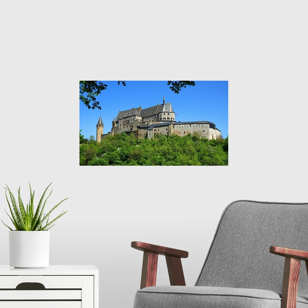 A modern room featuring Vianden Castle in the canton of Vianden, Grand Duchy of Luxembourg