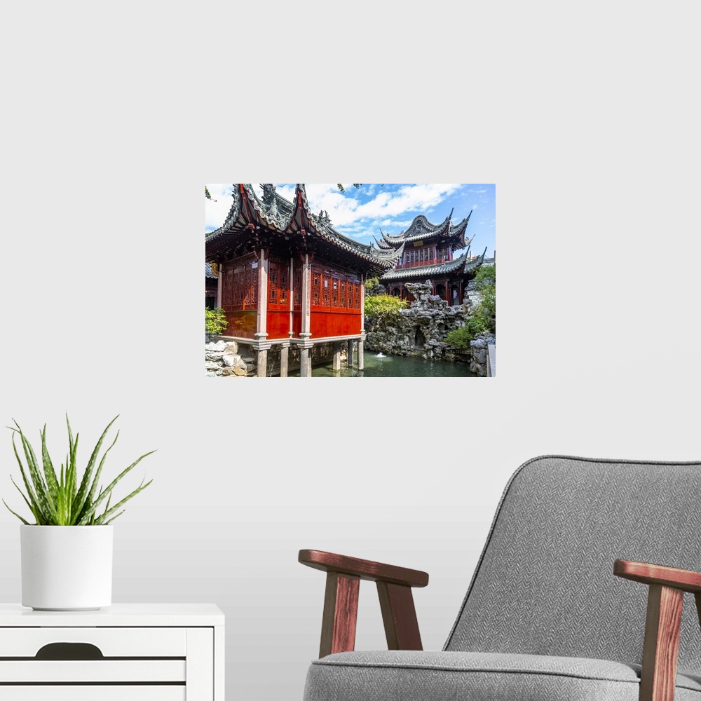 A modern room featuring View of traditional Chinese architecture in Yu Garden, Shanghai, China, Asia