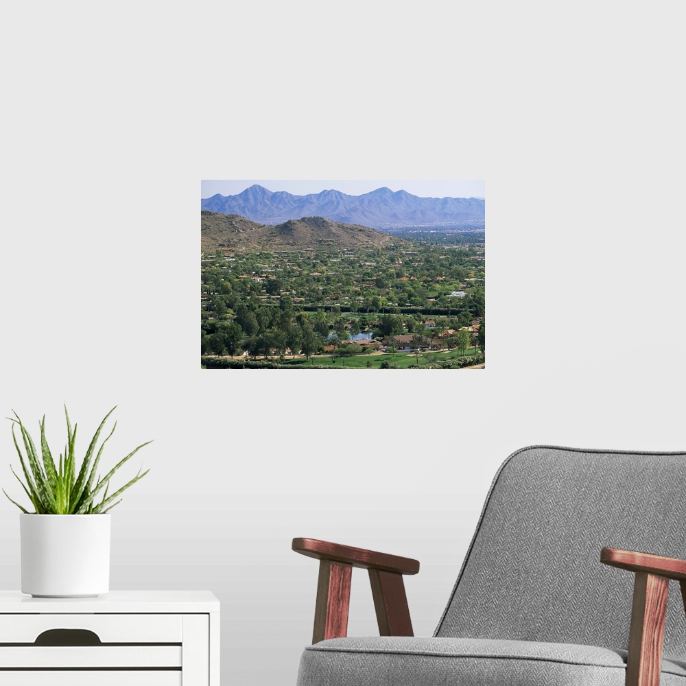 A modern room featuring View over Paradise Valley from the slopes of Camelback Mountain, Phoenix, Arizona