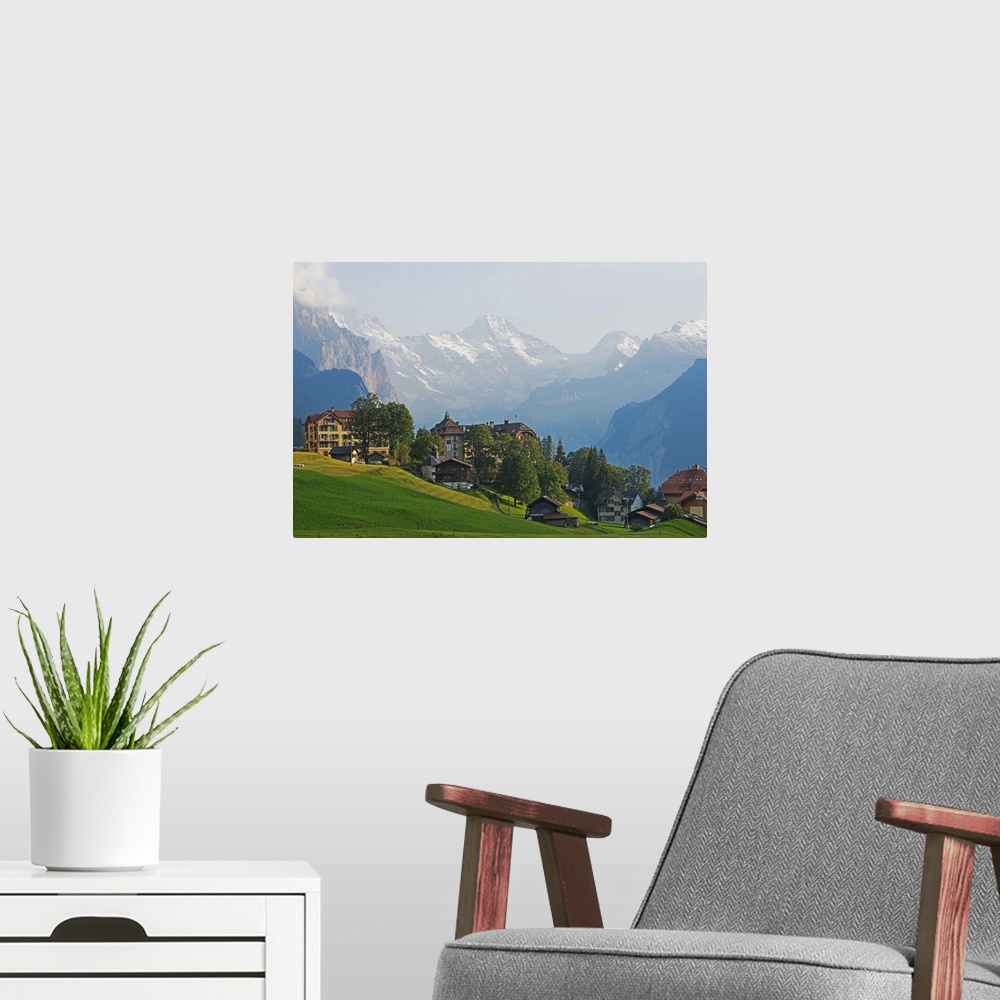 A modern room featuring Wengen, Bernese Oberland, Swiss Alps, Switzerland, Europe.