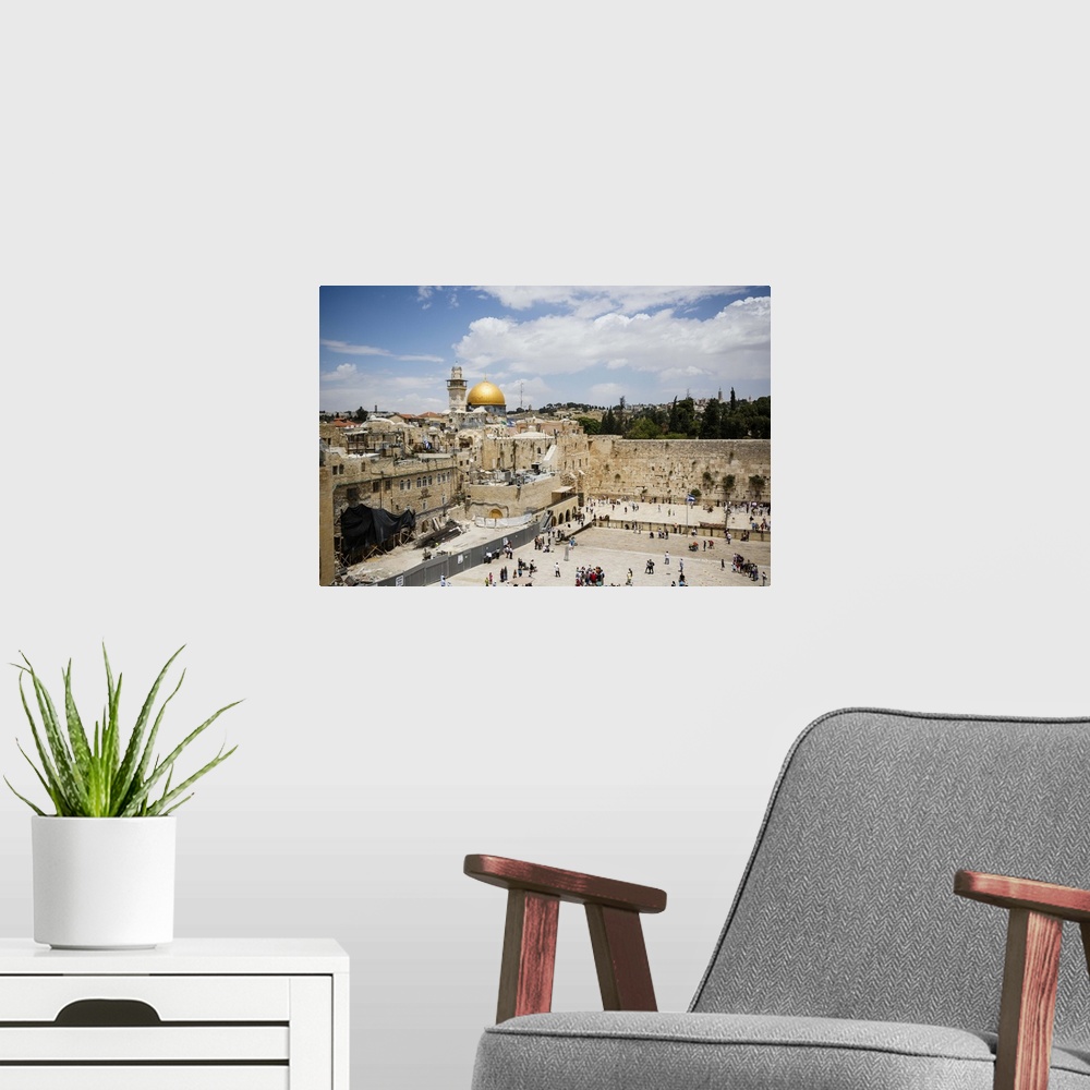 A modern room featuring View over the Western Wall (Wailing Wall) and the Dome of the Rock mosque, Jerusalem, Israel, Mid...