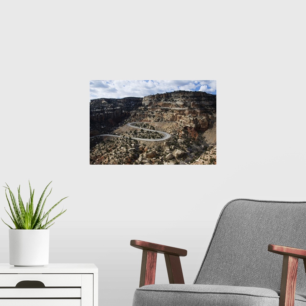 A modern room featuring Winding mountain road in plateau and canyon country, Colorado National Monument
