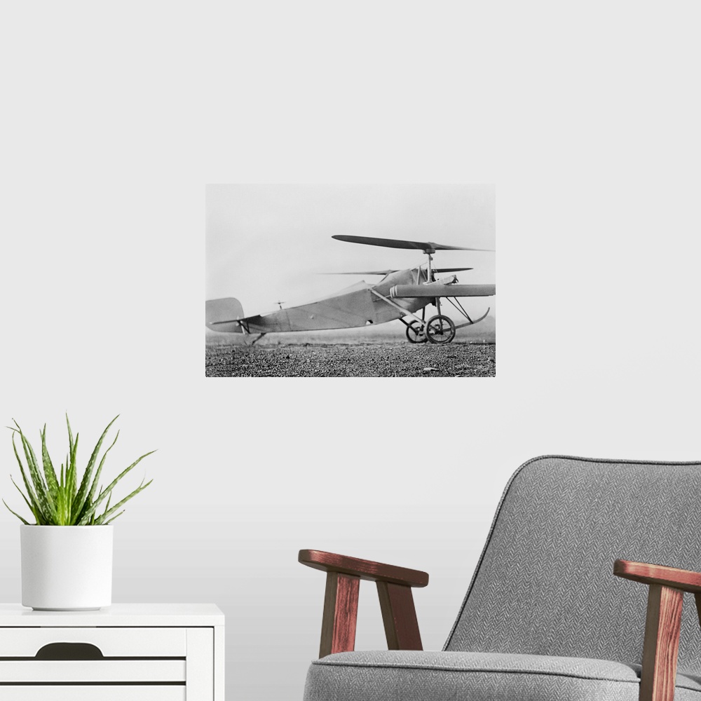 A modern room featuring Berliner helicopter. This helicopter was invented by the German Emile Berliner (1851-1929), possi...