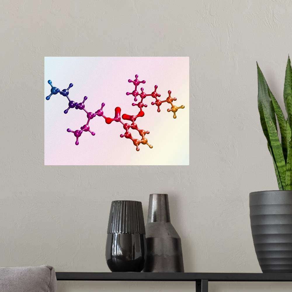 A modern room featuring Di(2-ethylhexyl) phthalate. Computer artwork of a molecule of di(2-ethylhexyl) phthalate (DEHP). ...