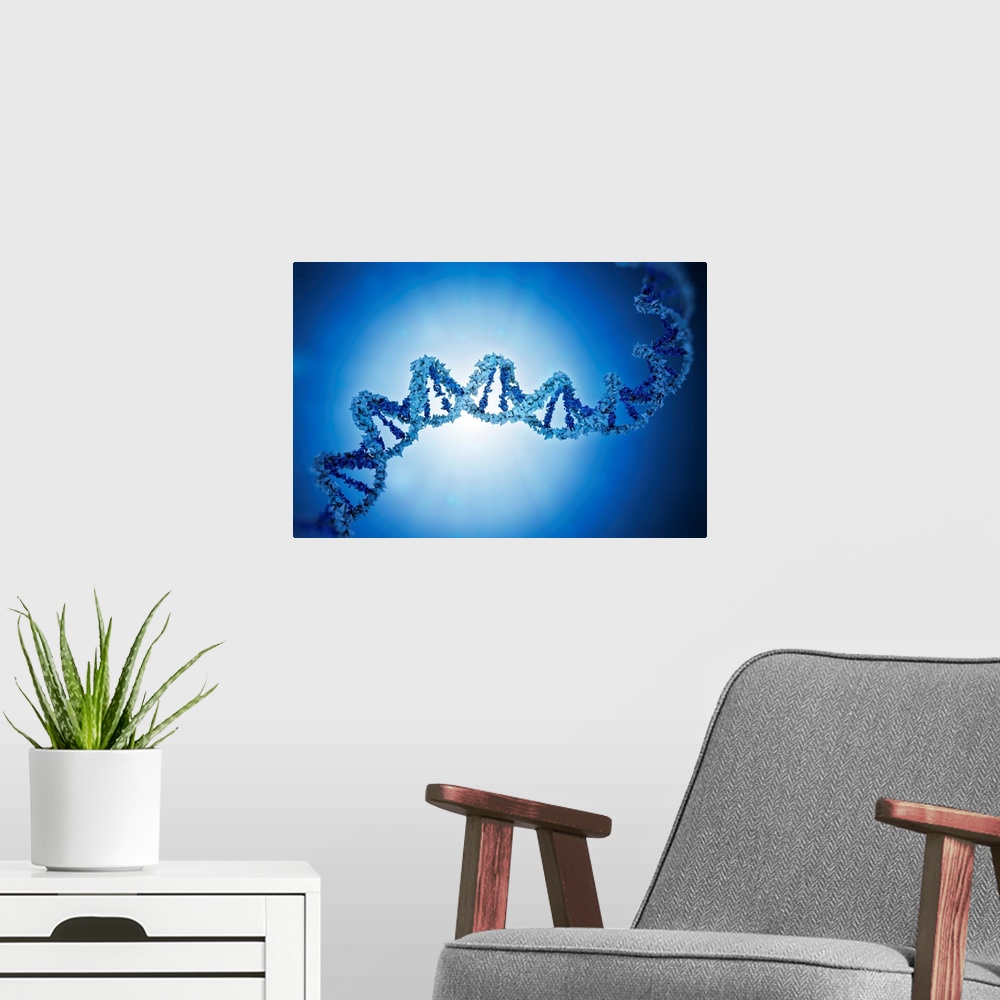 A modern room featuring Deoxyribonucleic acid (DNA), computer illustration.