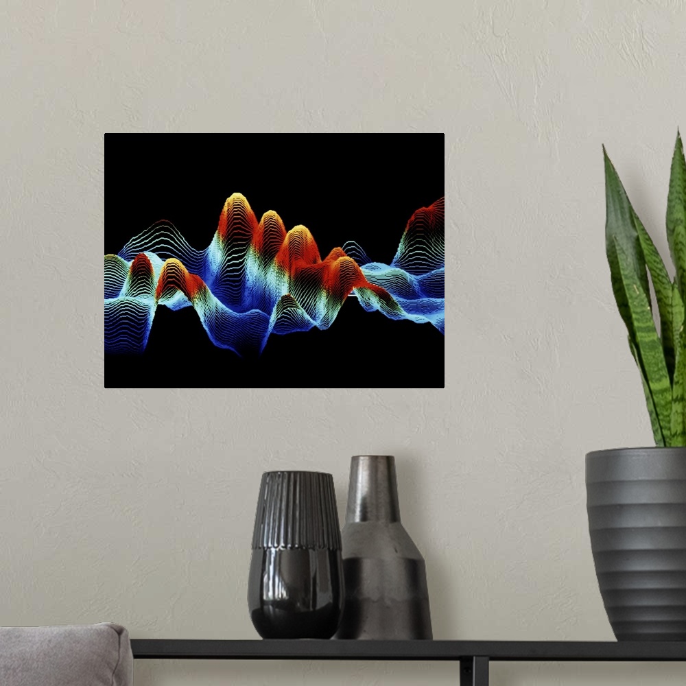 A modern room featuring False-colour scanning tunnelling micrograph (STM) of DNA. A sample of uncoated, double-stranded D...