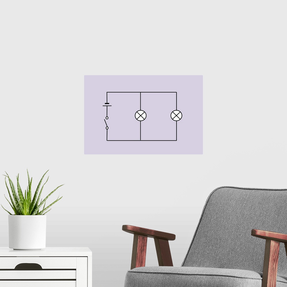 A modern room featuring Lamps connected in parallel. Circuit diagram showing two lamps connected in parallel. The compone...