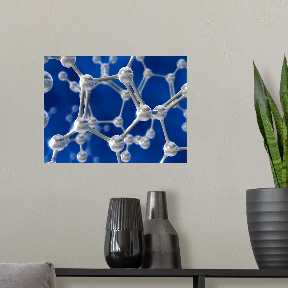 A modern room featuring Molecular model. Computer artwork of atoms (spheres) joined by bonds (rods) to make up a model of...