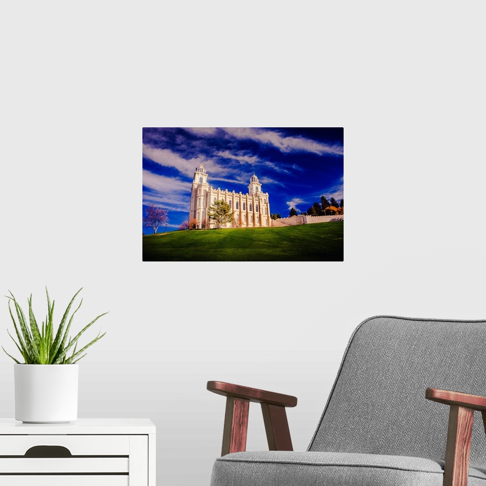 A modern room featuring The Manti Utah Temple is the third operating temple, making it one of the oldest. It was dedicate...