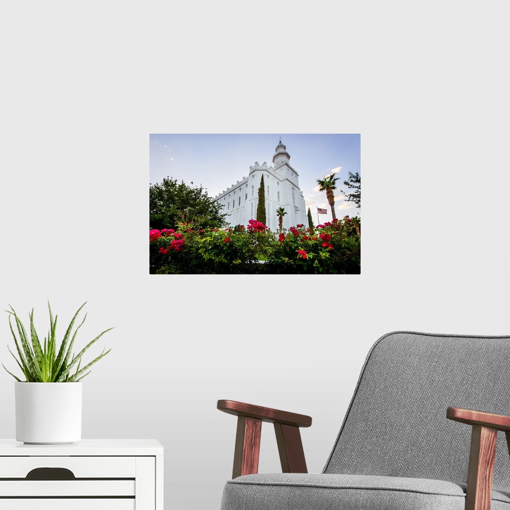 A modern room featuring The St. George Utah Temple was the first operating temple. The temple site was originally dedicat...