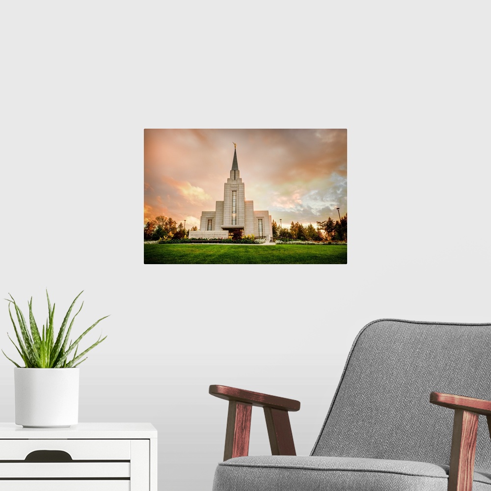 A modern room featuring The Vancouver British Columbia Temple was dedicated in 2007 by Ronald A. Rasband and again in 201...