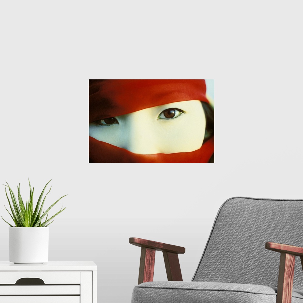 A modern room featuring Asian Woman with Red Scarf