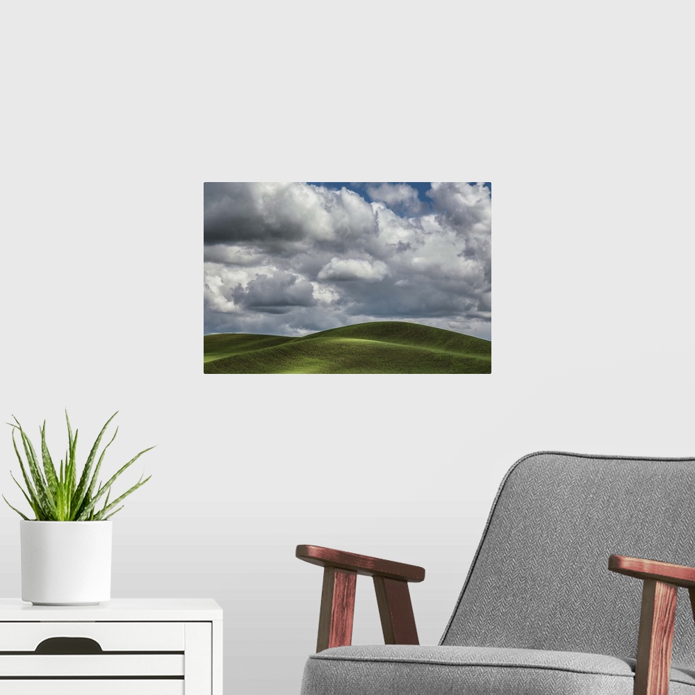 A modern room featuring Beautiful clouds over the green wheatfields of the Palouse, Washington