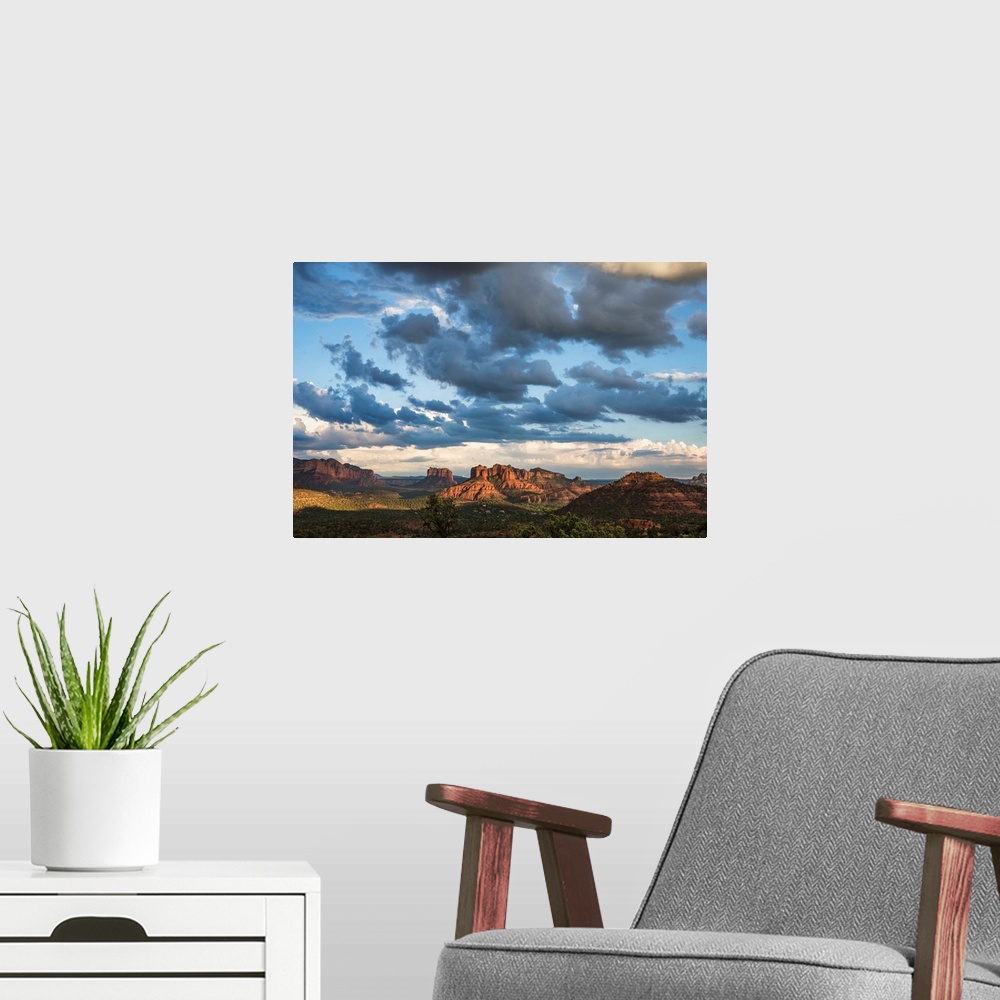A modern room featuring Cathedral Rocks at sunset in Sedona, Arizona.