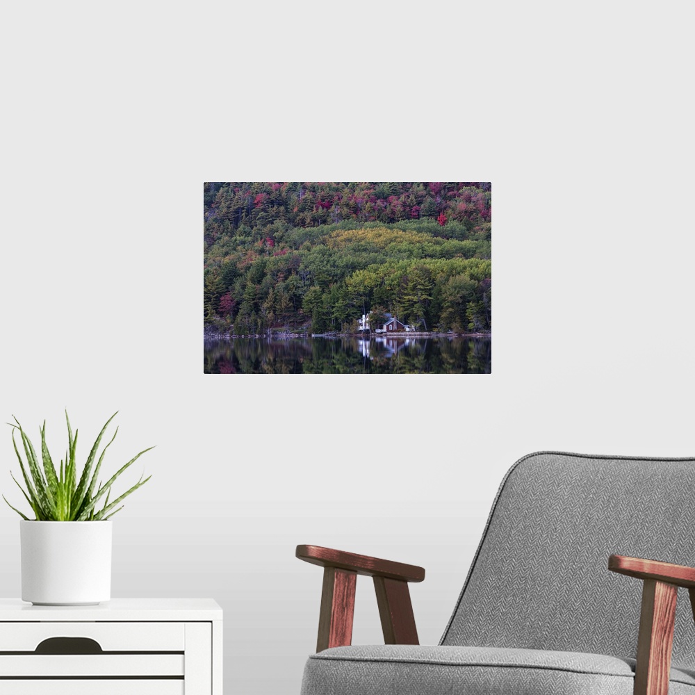 A modern room featuring Fall color and reflections in Acadia National Park, Maine