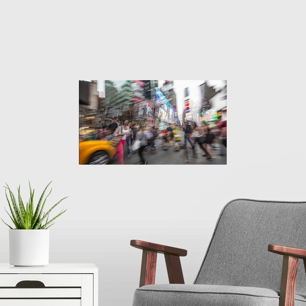 A modern room featuring Hustle and Bustle of Times Square in New York City.