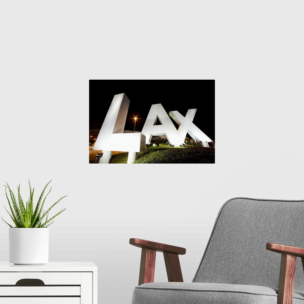 A modern room featuring LAX Sign