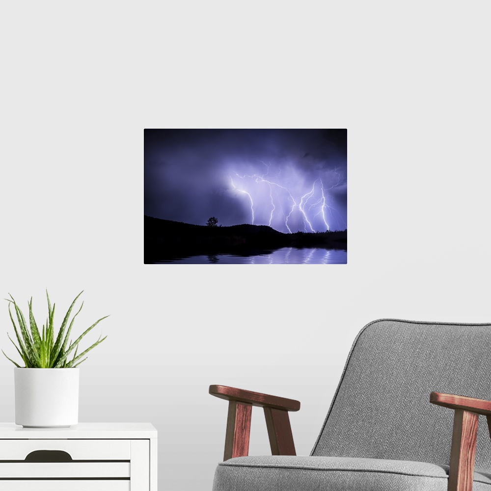 A modern room featuring Lightning storm over Sedona, Arizona