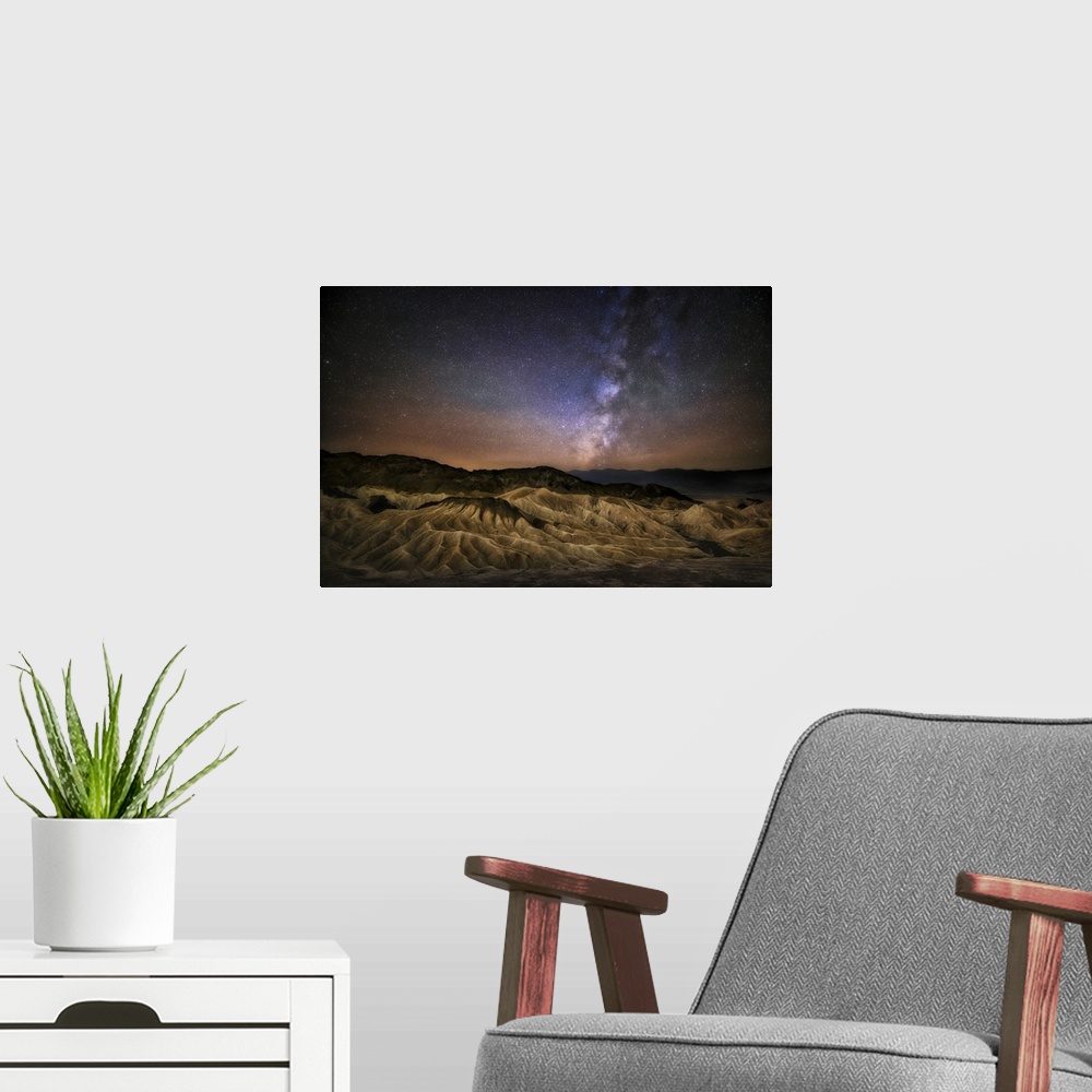 A modern room featuring Milky Way over Zabriski Point in Death Valley National Park