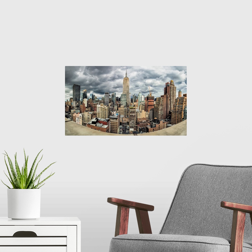 A modern room featuring Panorama of New York City and the Empire State Building