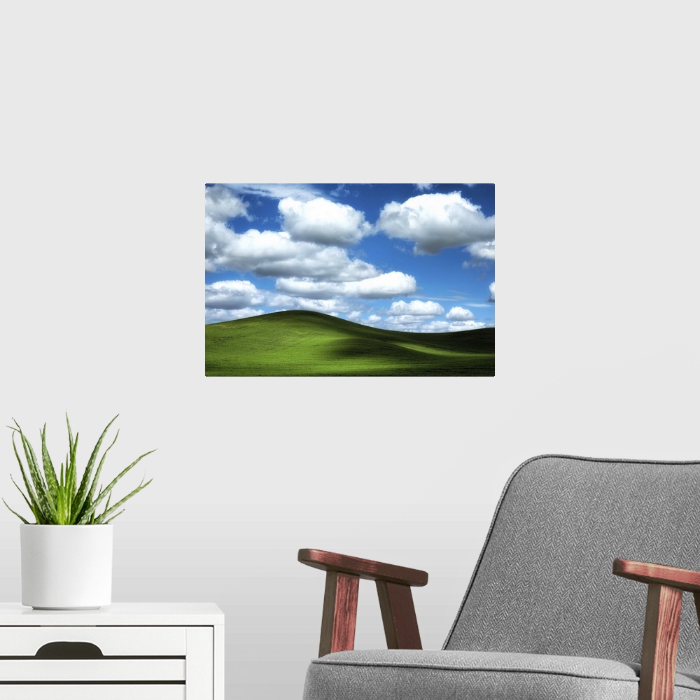 A modern room featuring Powerful clouds and green wheat fields in the Palouse