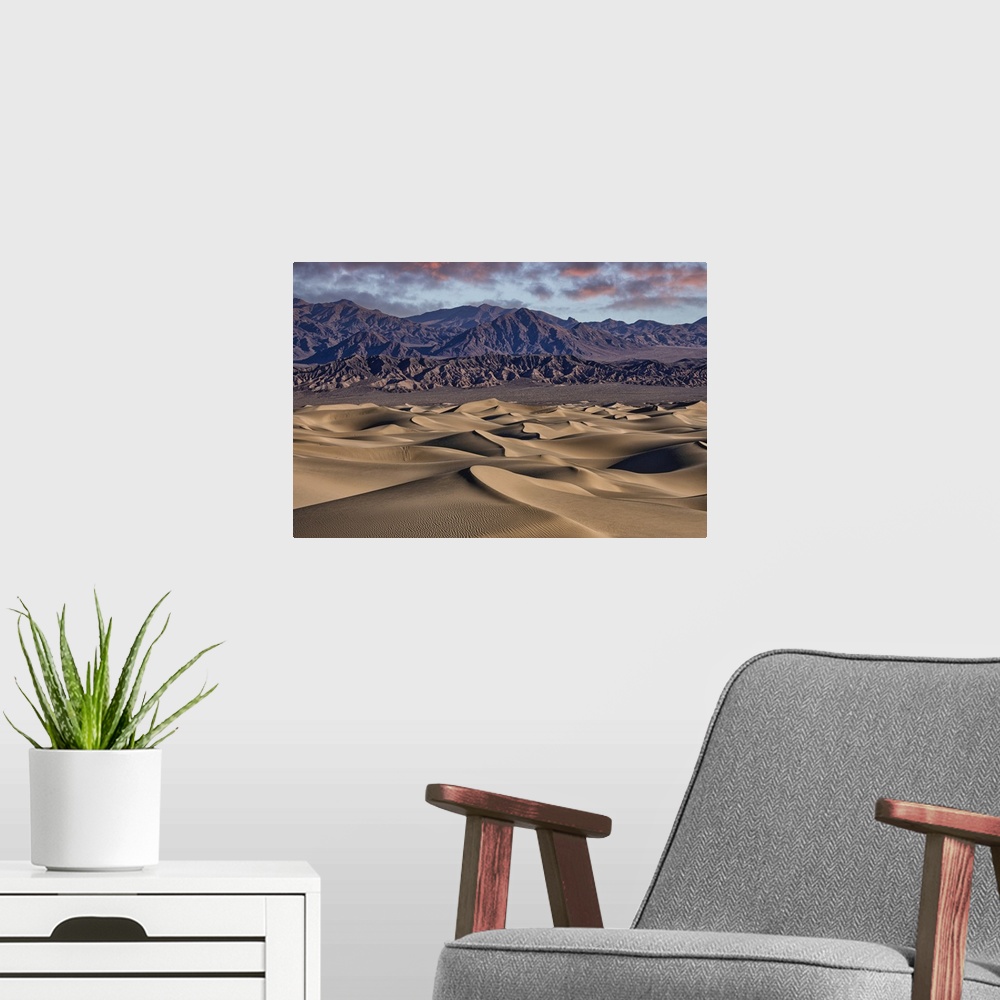 A modern room featuring Sunrise at the Mesquite Sand Dunes at Death Valley National Park
