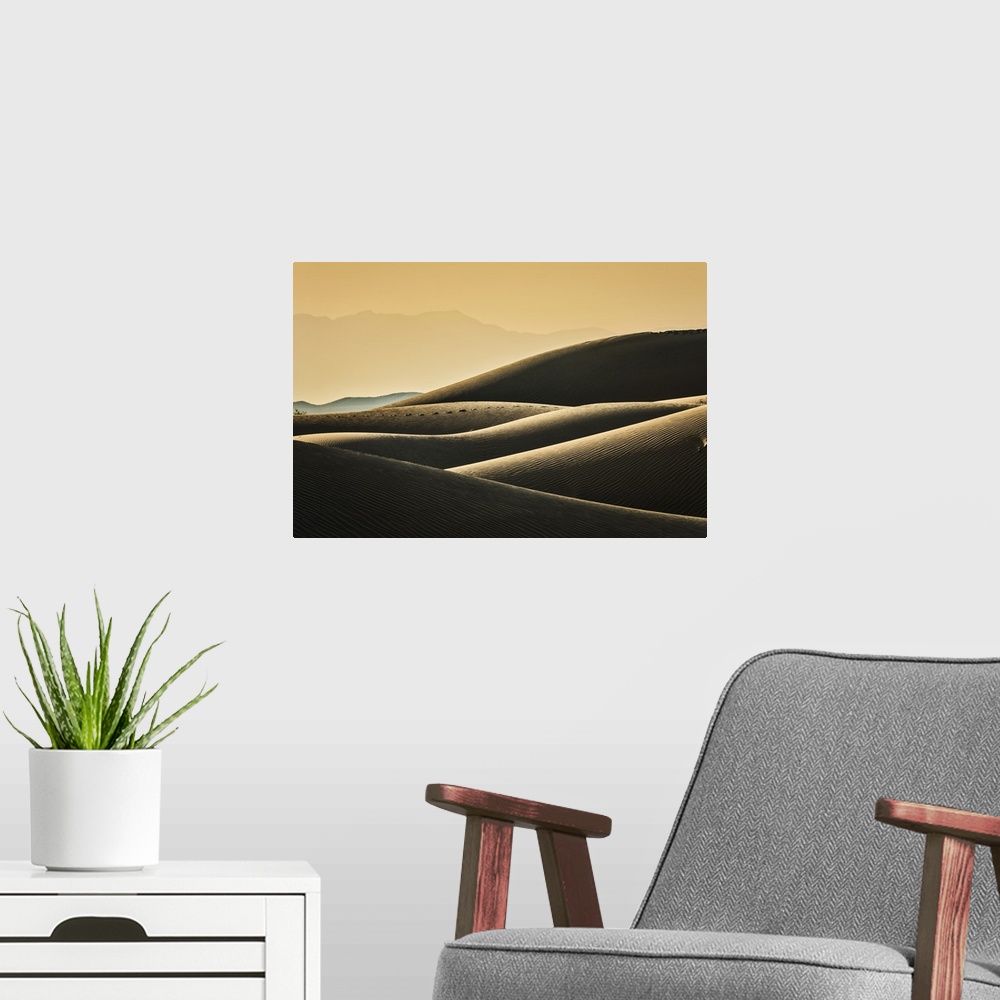 A modern room featuring Sunrise over the Mesquite Sand Dunes in Death Valley National Park