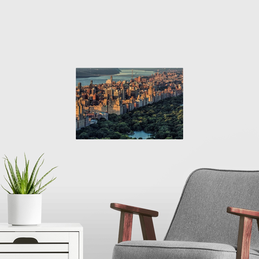 A modern room featuring View of Central Park and Manhattan from above.