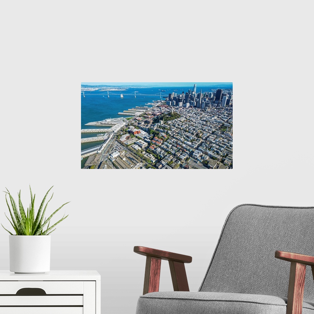 A modern room featuring An Aerial View Of San Francisco On A Clear Sunny Day