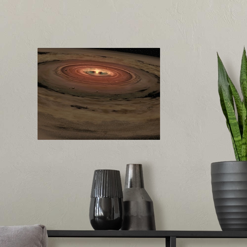A modern room featuring A brown dwarf surrounded by a swirling disk of planetbuilding dust