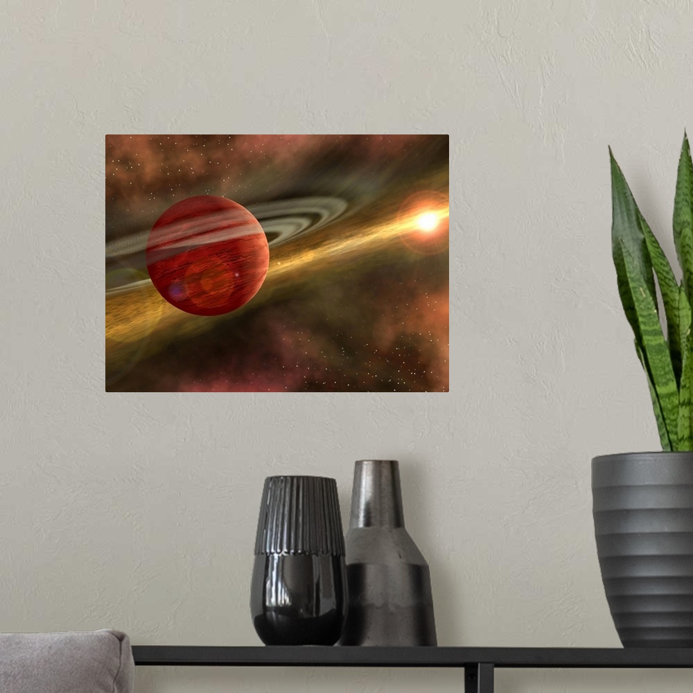 A modern room featuring A possible newfound planet spins through a clearing