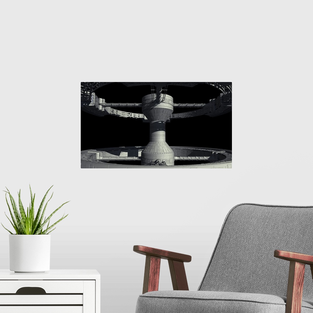 A modern room featuring Close-up of space station from 2001: A Space Odyssey.