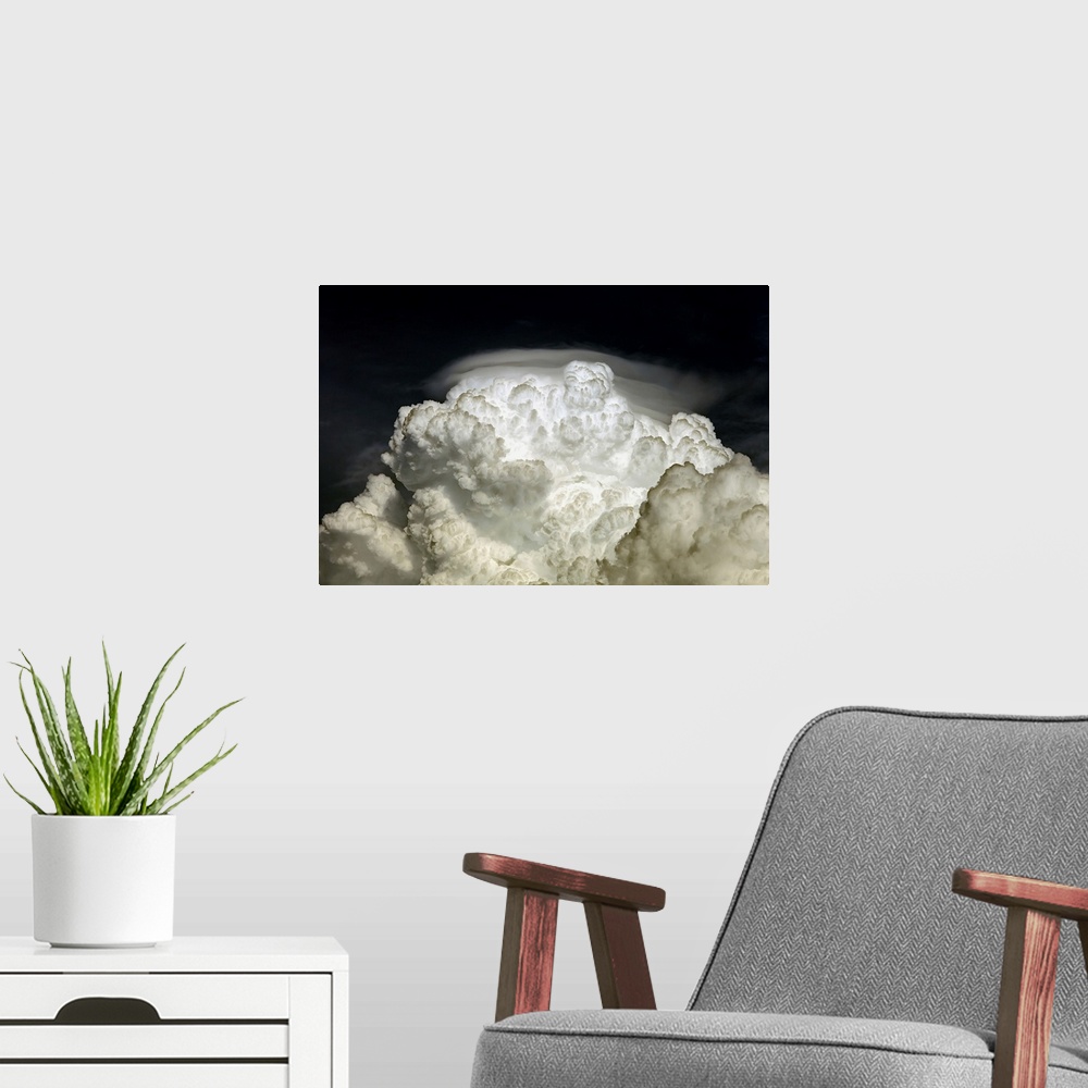 A modern room featuring Cumulus Congestus cloud with pileus.