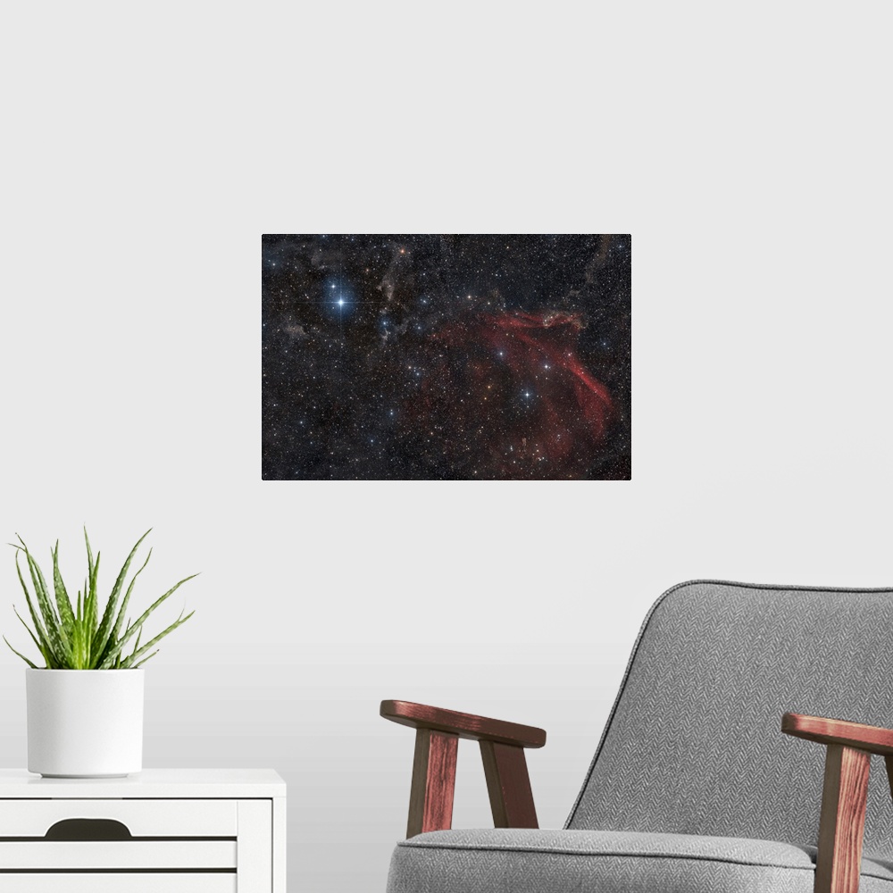 A modern room featuring Glowing and reflecting nebulosity of dust and gas in the constellation of Lacerta.