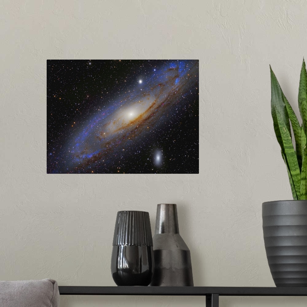 A modern room featuring Messier 31, the Andromeda Galaxy.