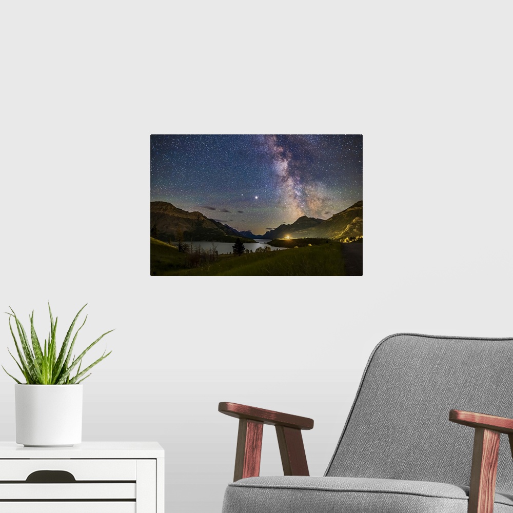 A modern room featuring July 13-14, 2020 - The galactic core area of the Milky Way over Waterton Lakes National Park, Alb...
