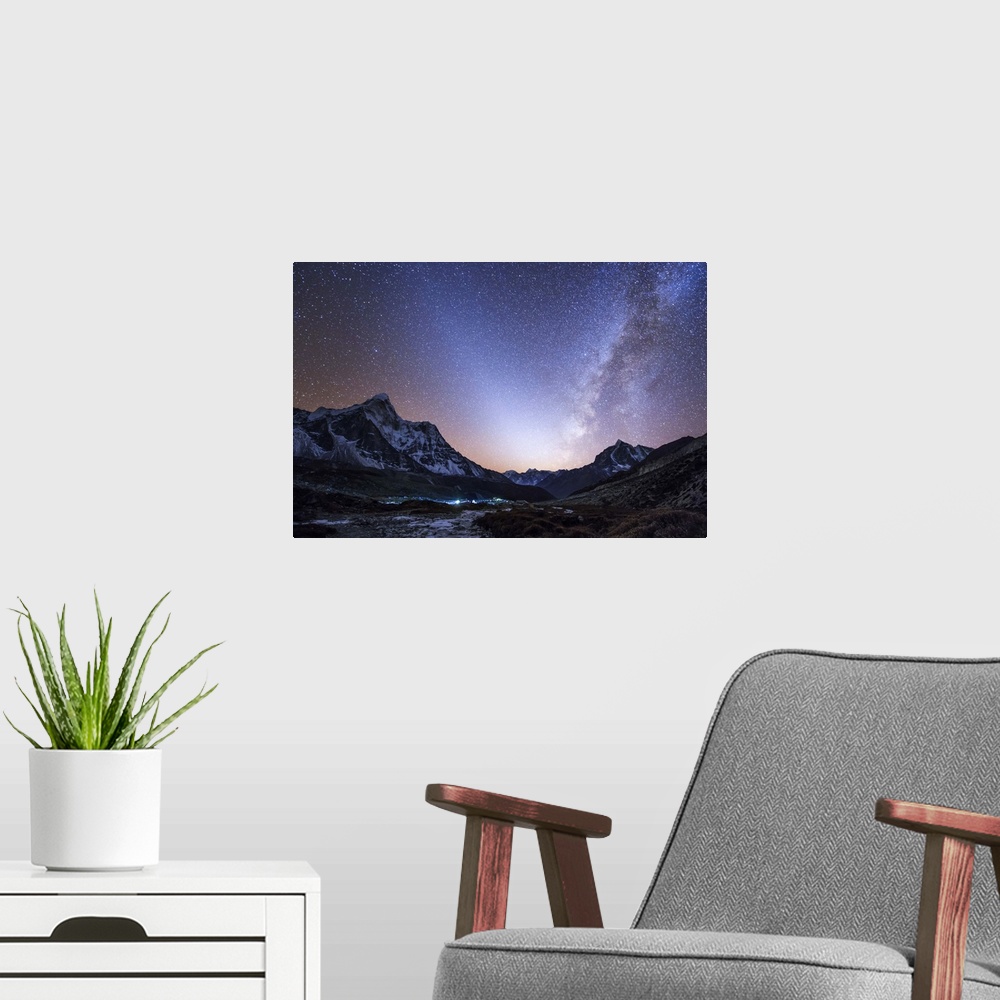 A modern room featuring Milky way vs. zodiacal light, a celestial V was captured after sunset over the Himalayas in easte...