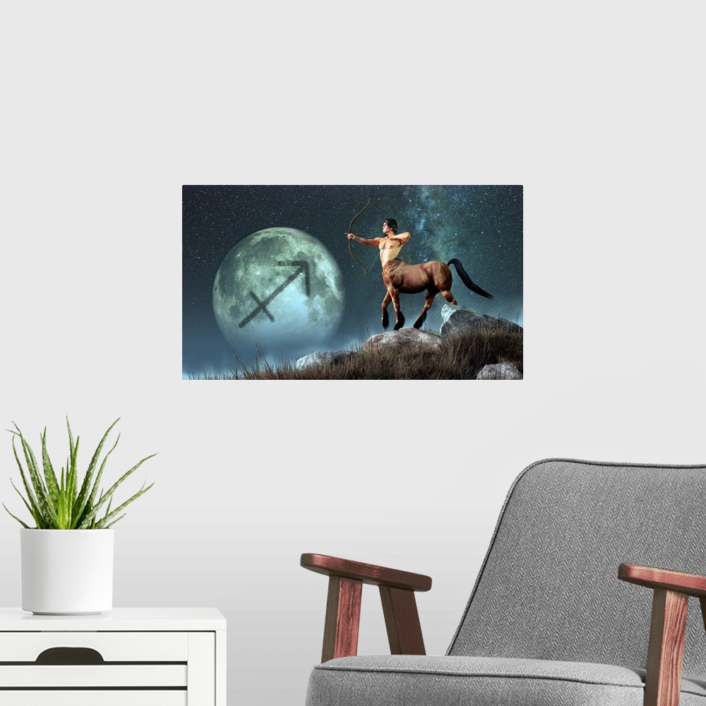 A modern room featuring Sagittarius is the ninth astrological sign of the Zodiac. Its symbol is the centaur archer.