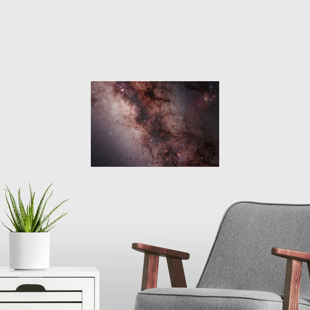A modern room featuring Stars nebulae and dust clouds around the center of the Milky Way
