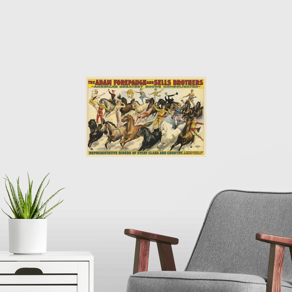 A modern room featuring Vintage Poster Of The Adam Forepaugh And Sells Brothers Circus
