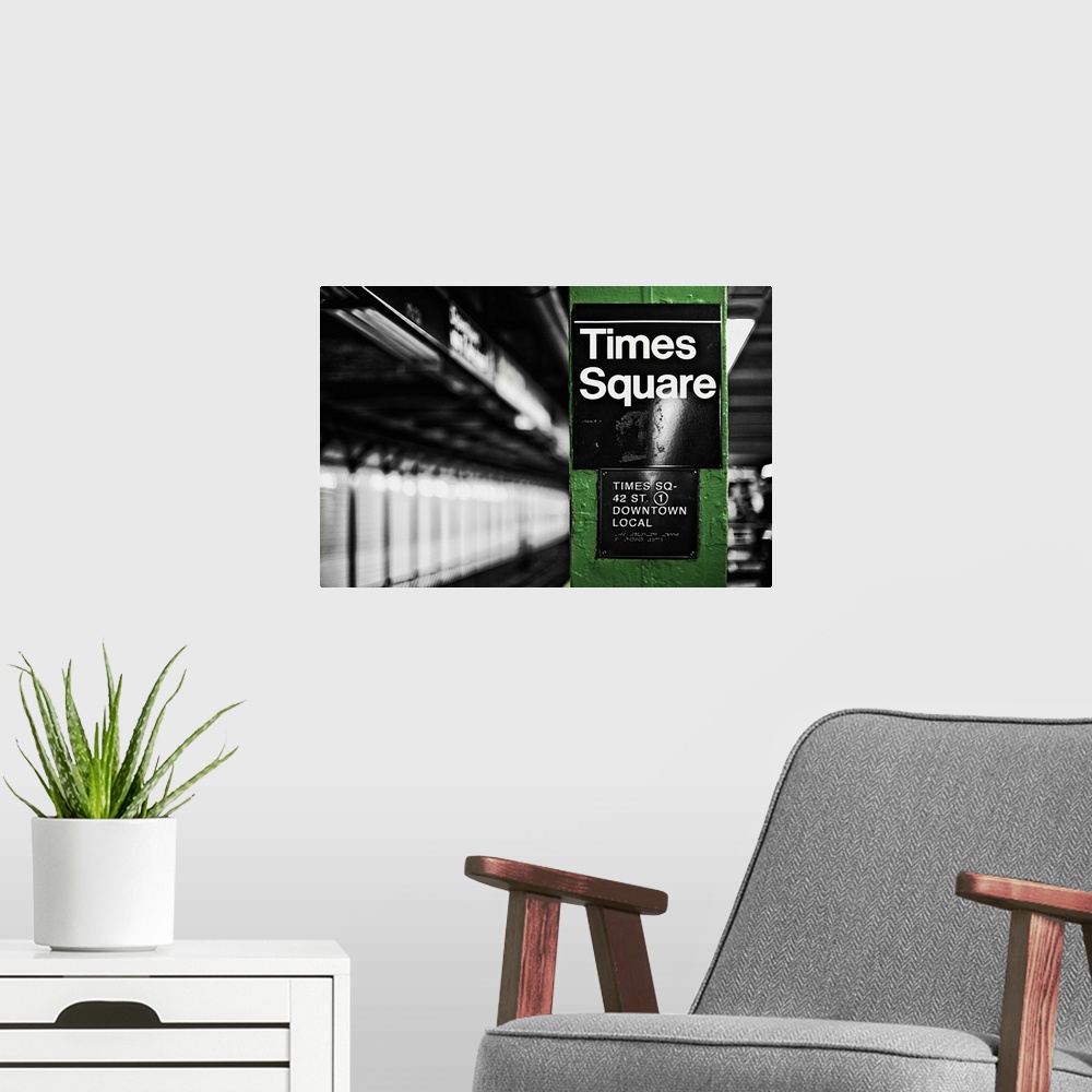 A modern room featuring Times Square Subway Green