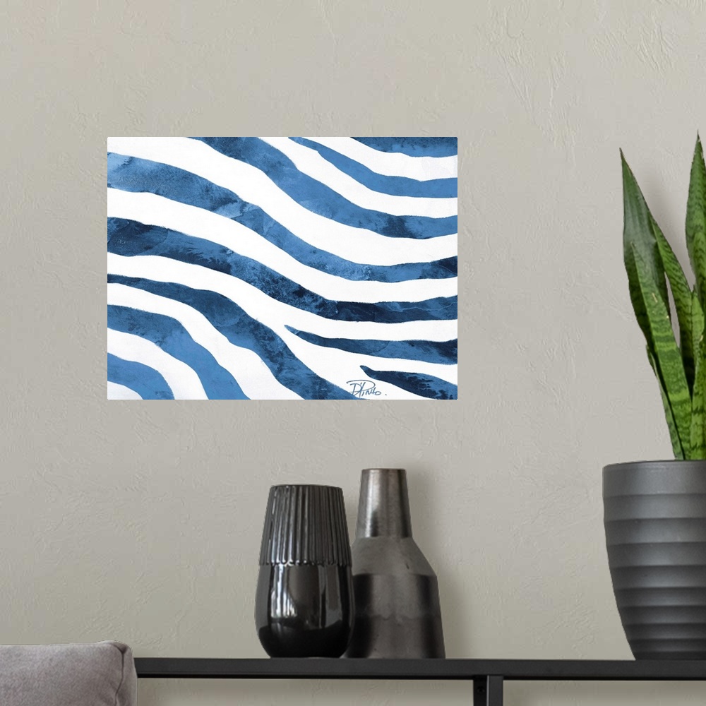 A modern room featuring Watercolor zebra print in dark blue.