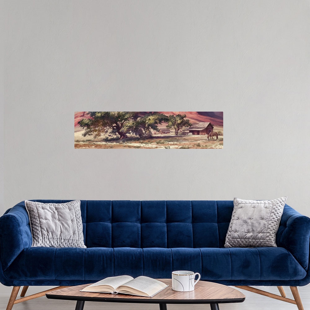 A modern room featuring Painting of farms in southwest desert.