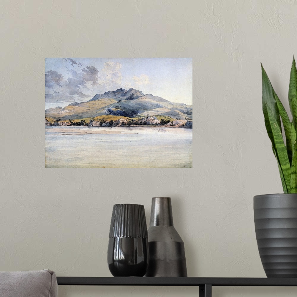 A modern room featuring Bijoux Hills On the Missouri. Landscape Made Along the Missouri River In South Dakota. Watercolor...